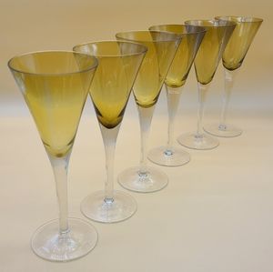 Pottery Barn Amber Wine Glasses with Clear Stems